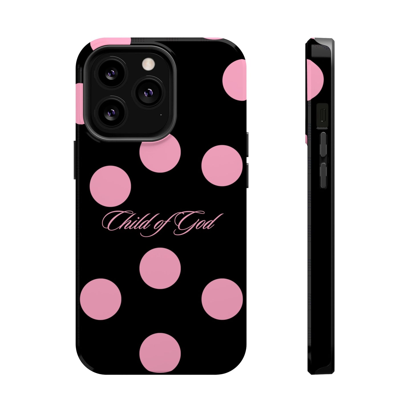 Child of God Pink and Black Polka Dot MagSafe Phone Case
