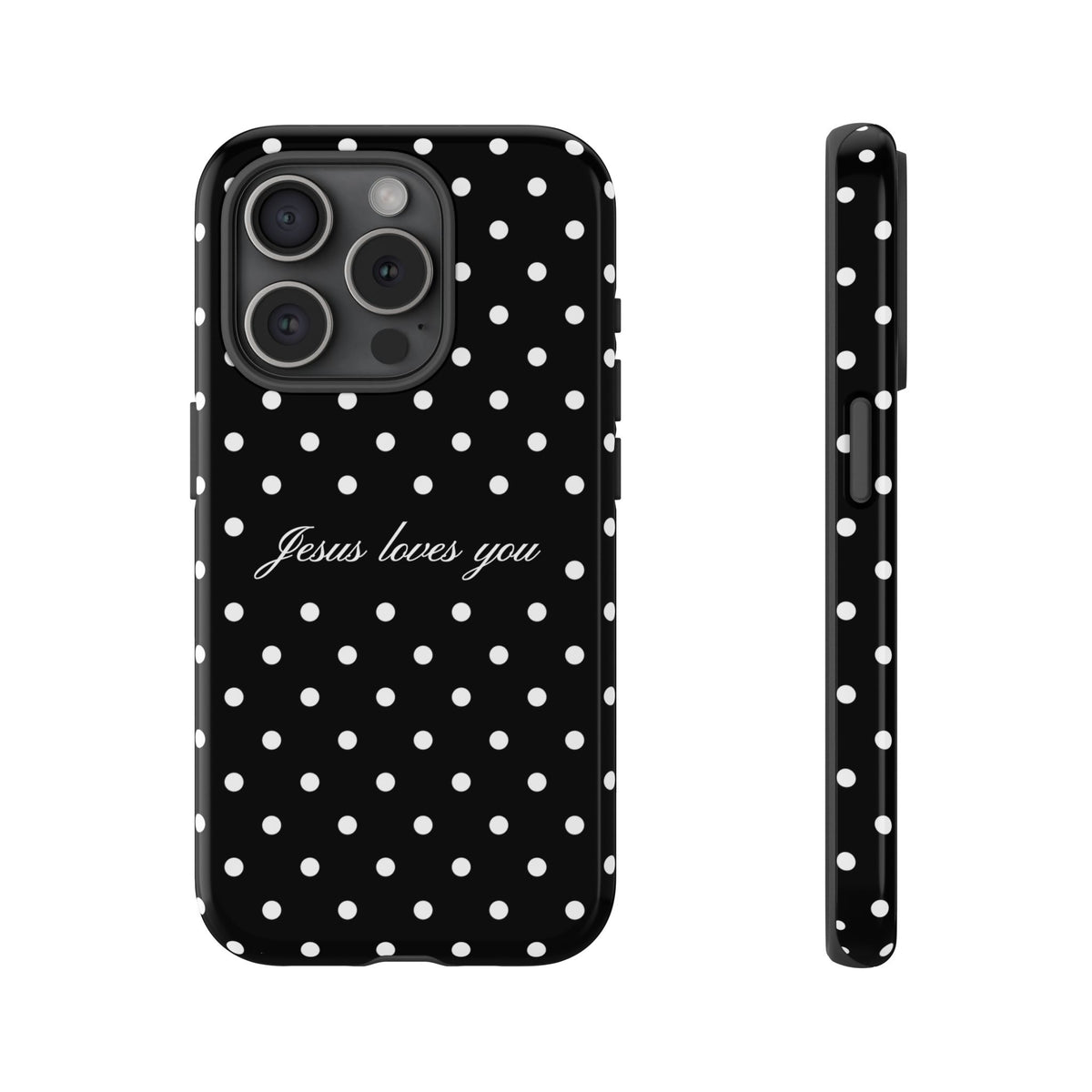 Jesus Loves You Black Polka Dot Phone Case