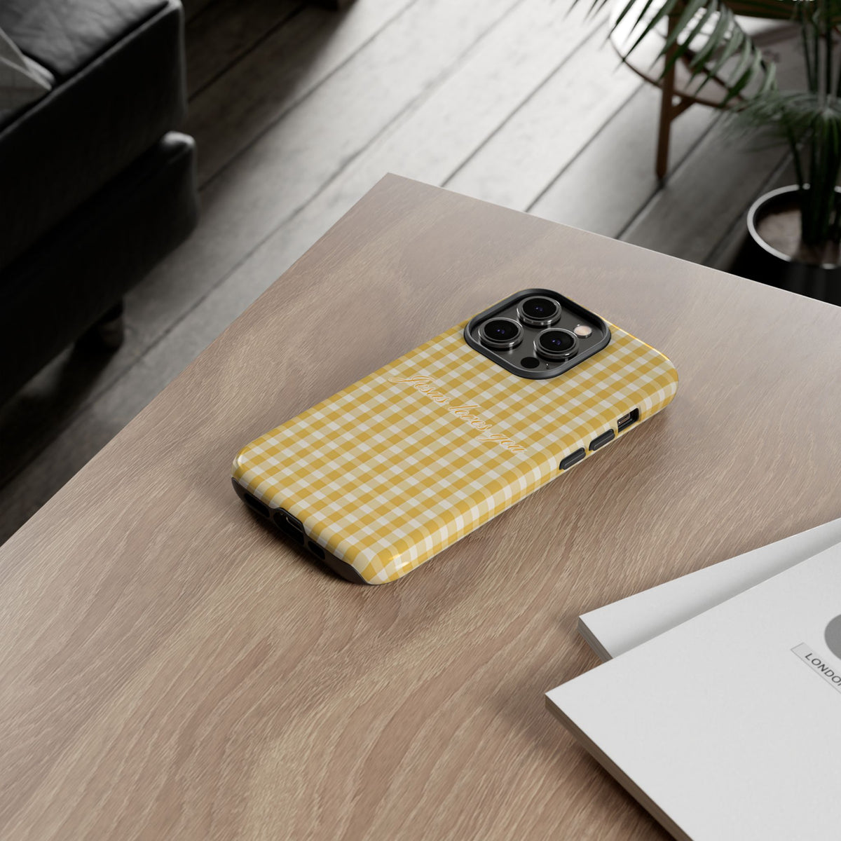 Jesus loves you Yellow Gingham Phone Case