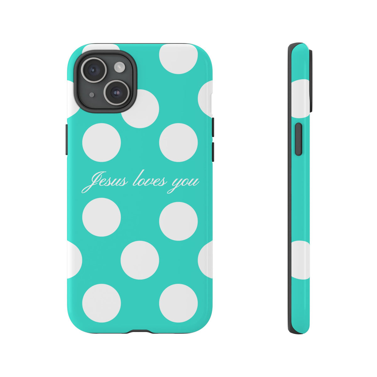Jesus Loves You Turquoise Polka Dot Phone Case