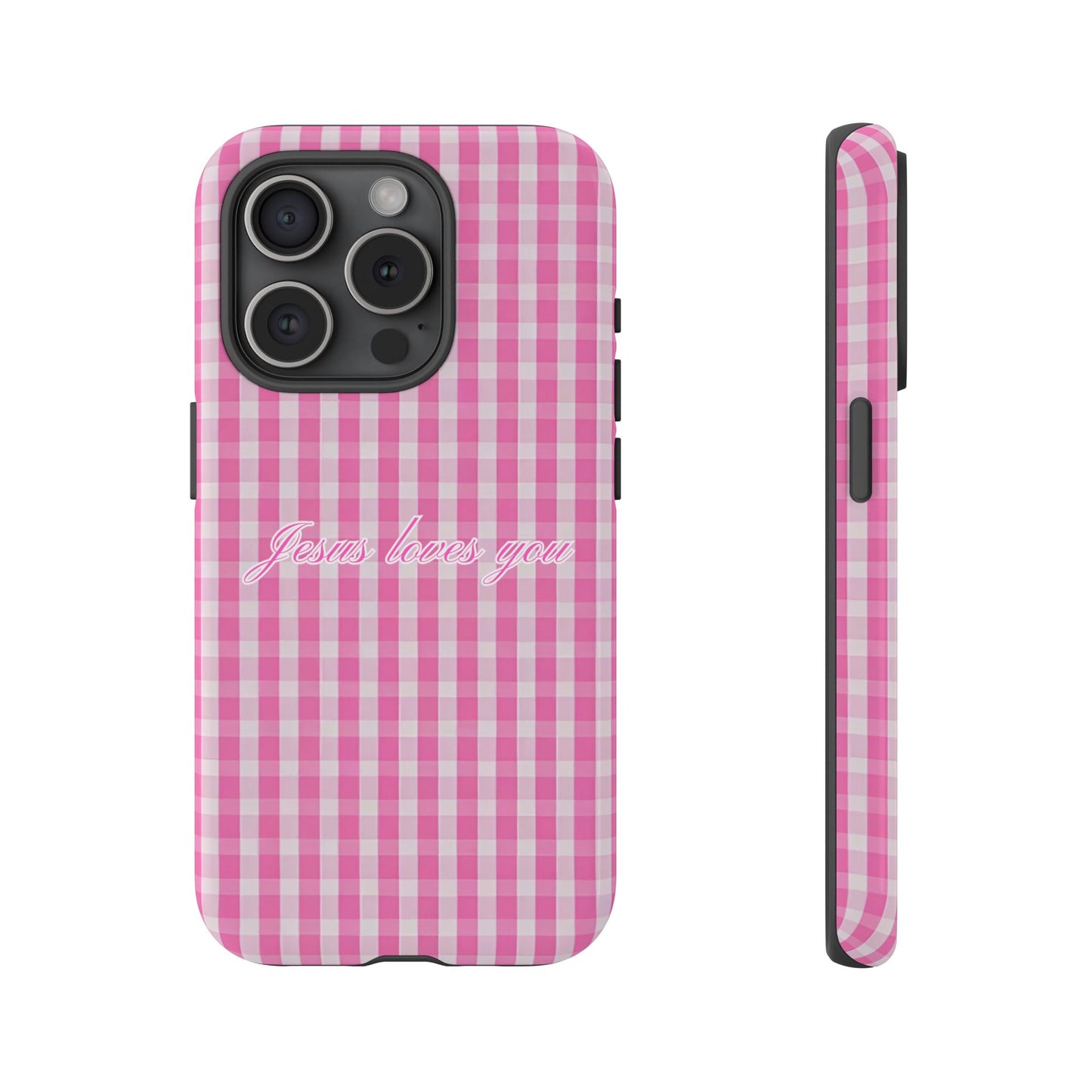 Jesus loves you Pink Gingham Phone Case