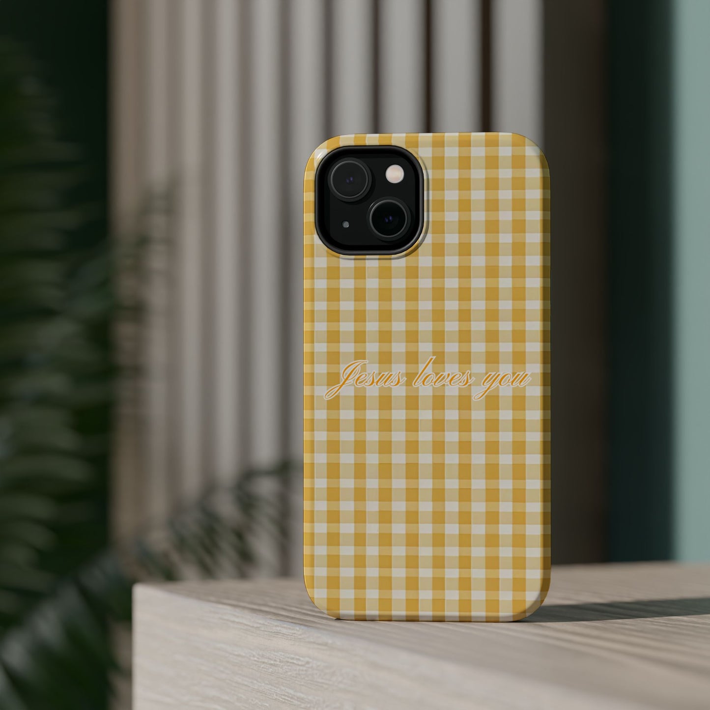 Jesus loves you Gingham Yellow Phone Case MagSafe