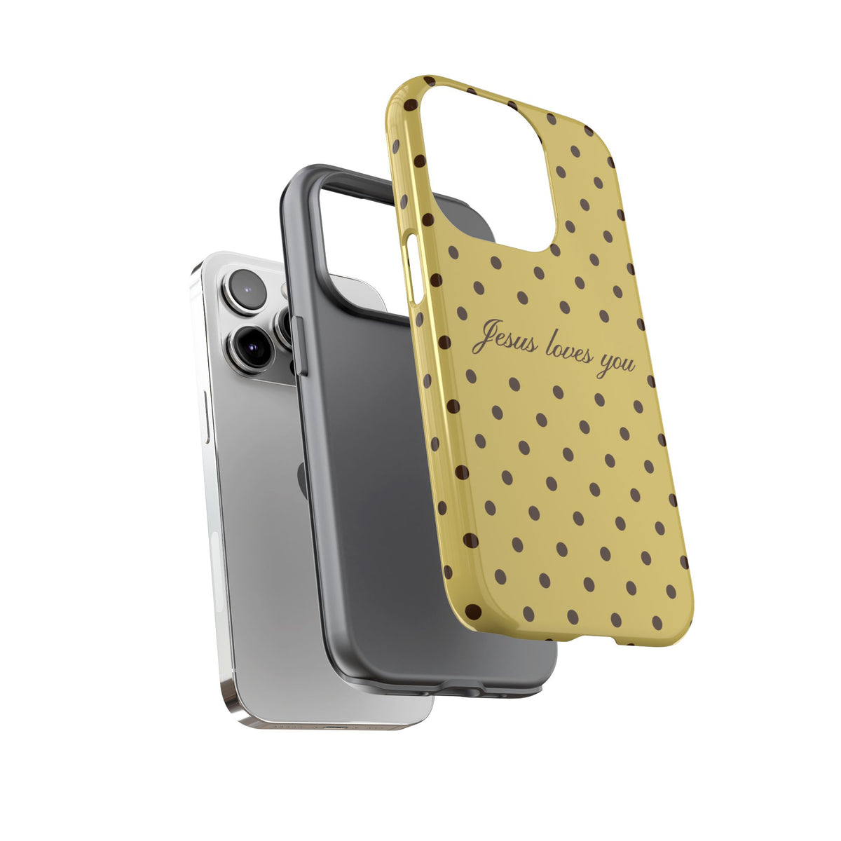 Jesus Loves You Brown & Yellow Polka Dot Phone Case