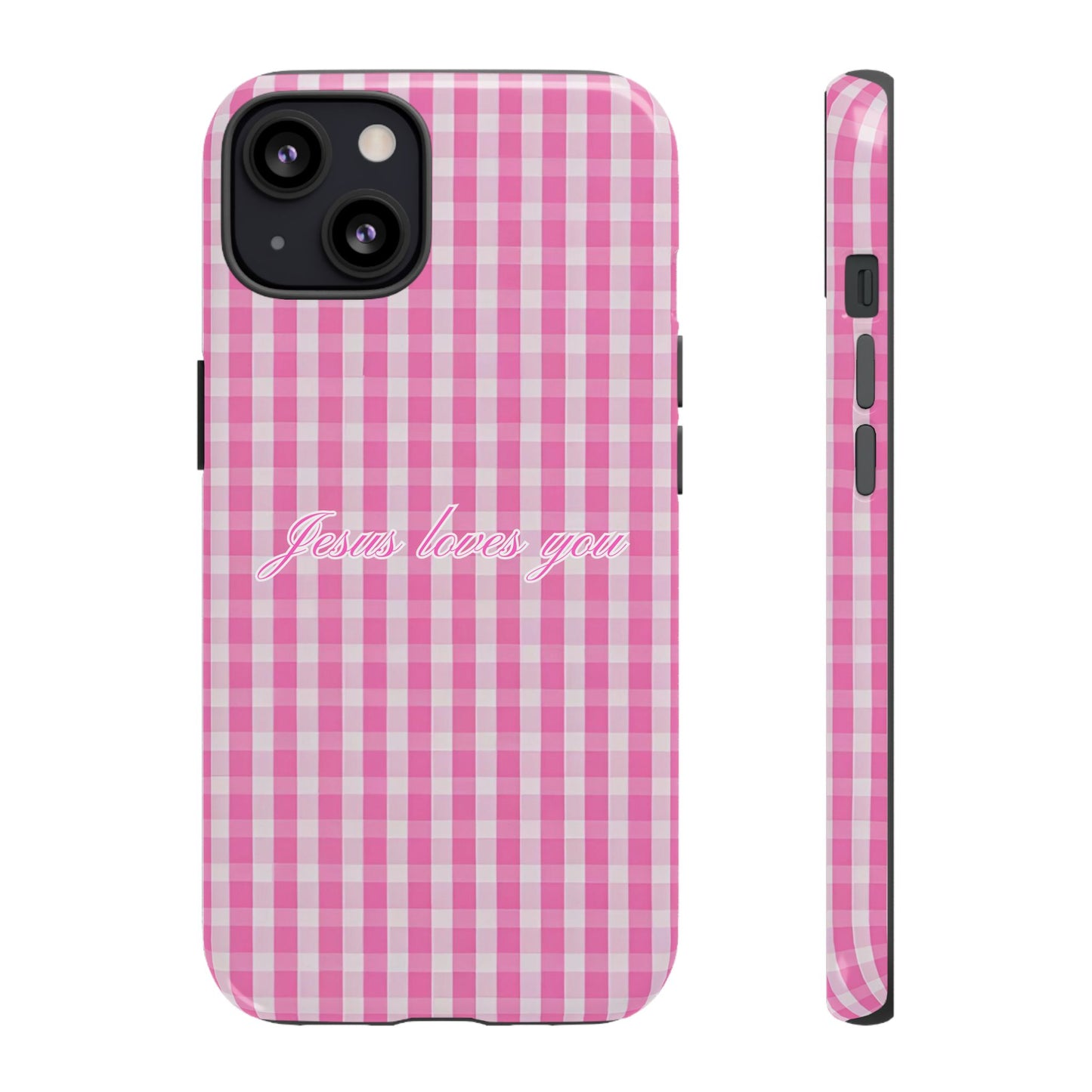 Jesus loves you Pink Gingham Phone Case