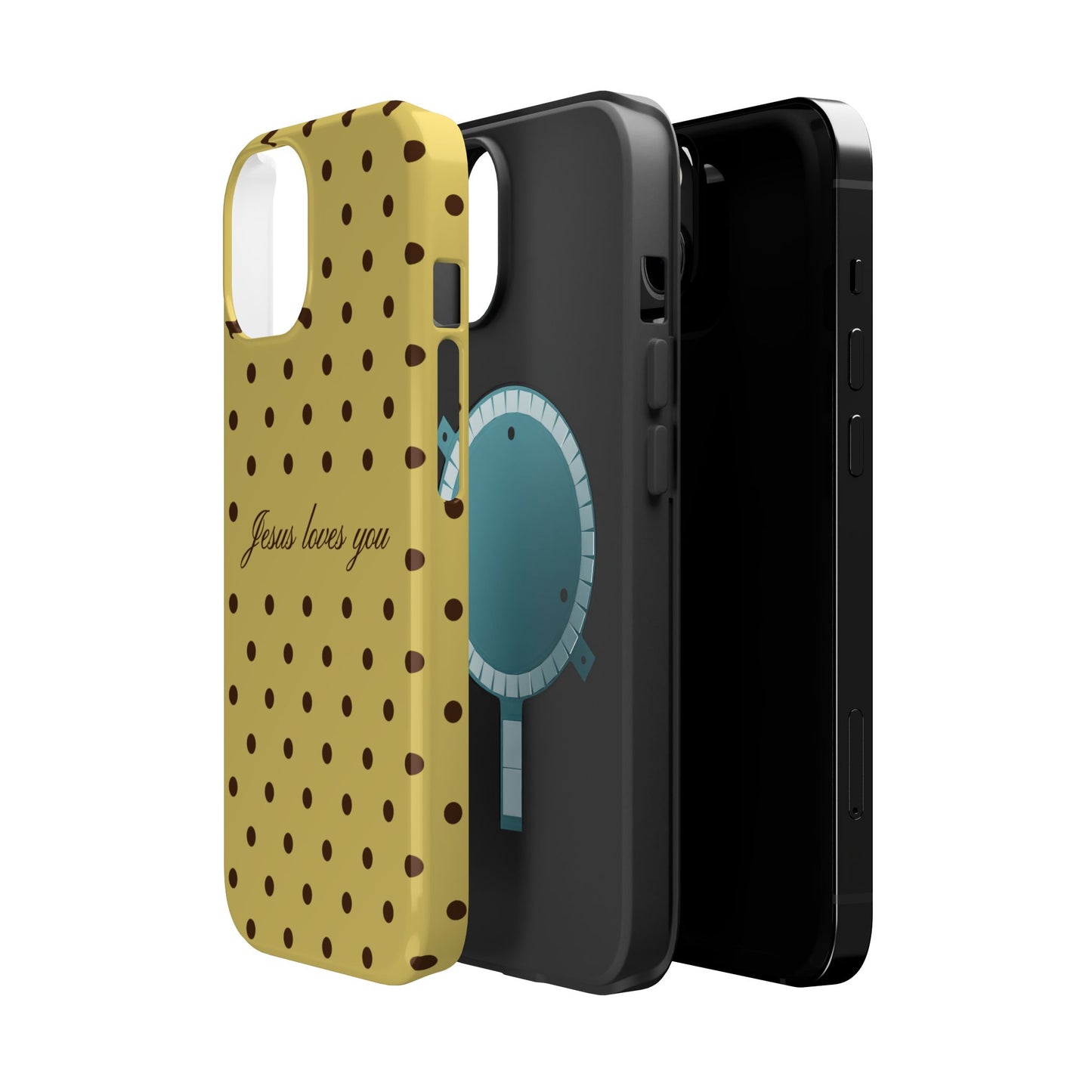 Jesus loves you Yellow and Brown Polka Dot MagSafe Phone Case