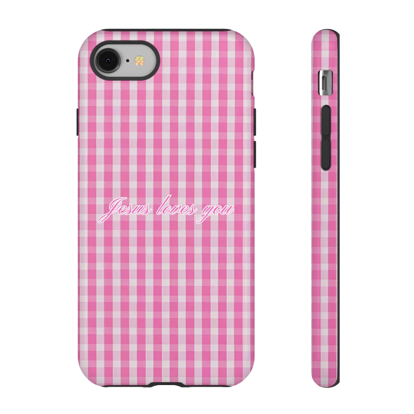 Jesus loves you Pink Gingham Phone Case