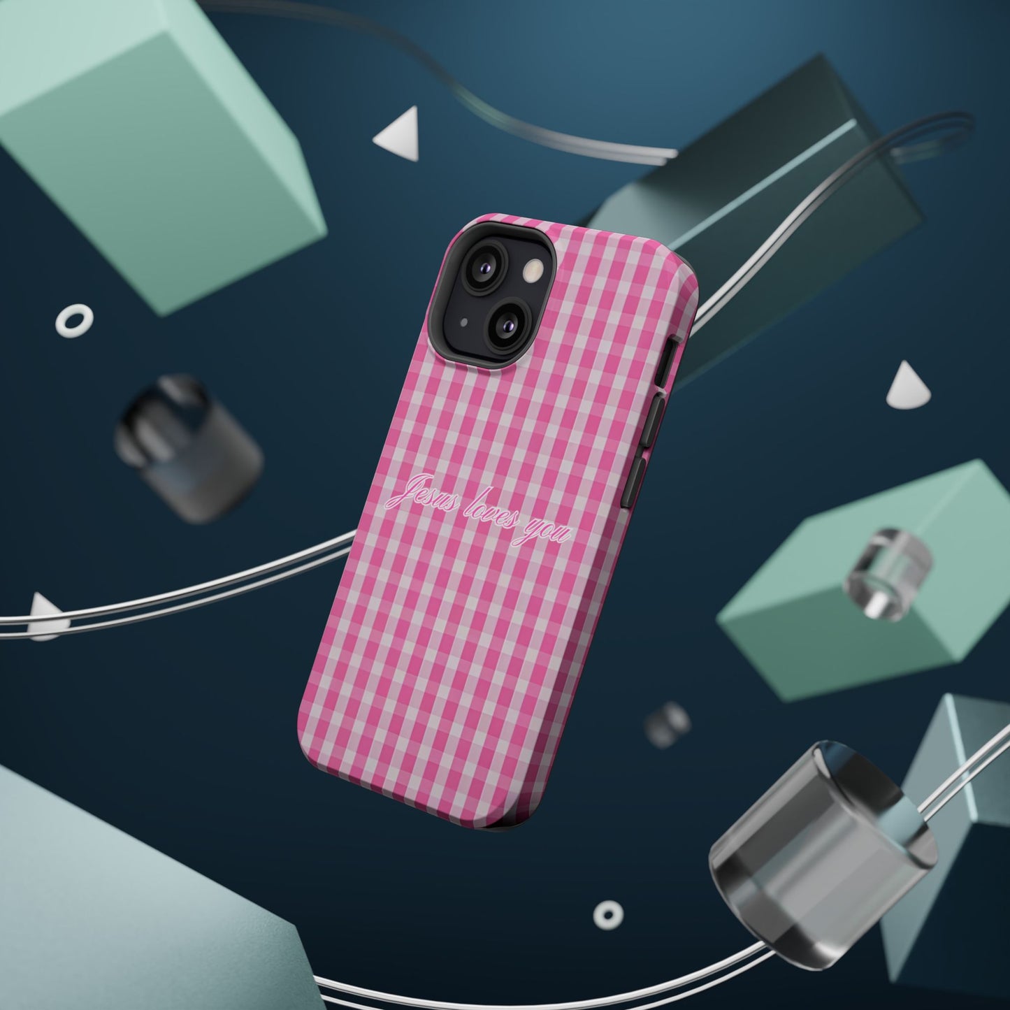 Jesus loves you Pink Gingham Phone Case MagSafe