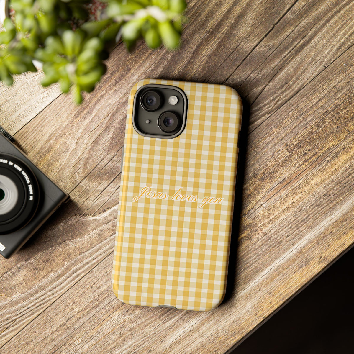 Jesus loves you Yellow Gingham Phone Case