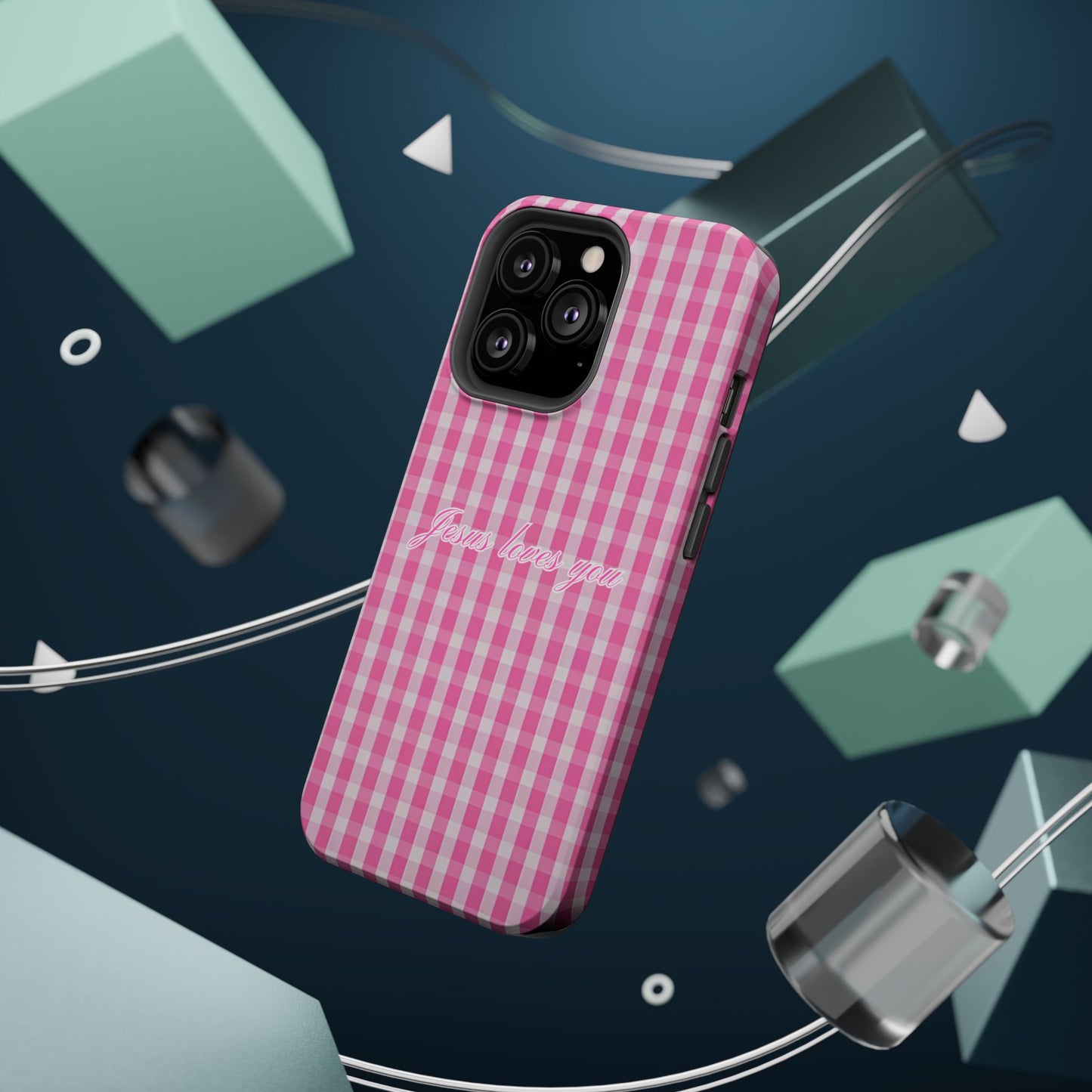 Jesus loves you Pink Gingham Phone Case MagSafe