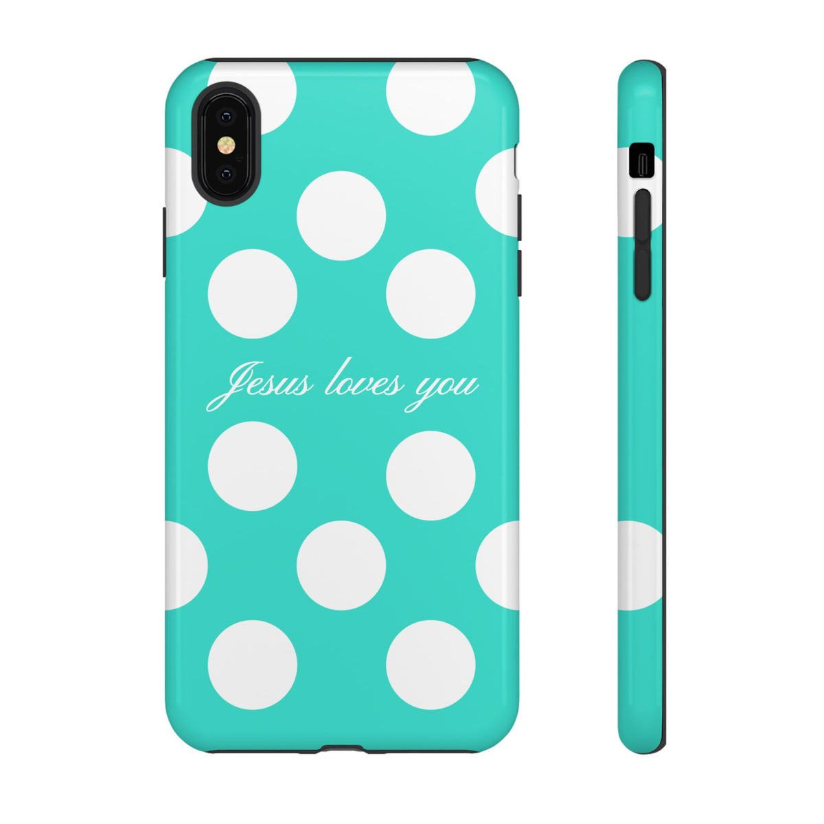 Jesus Loves You Turquoise Polka Dot Phone Case