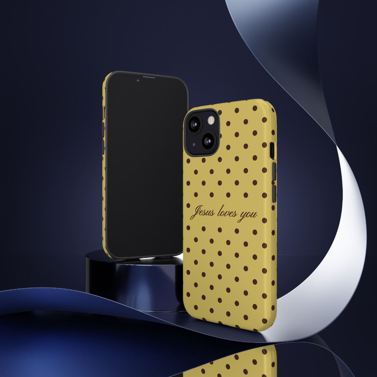 Jesus Loves You Brown & Yellow Polka Dot Phone Case