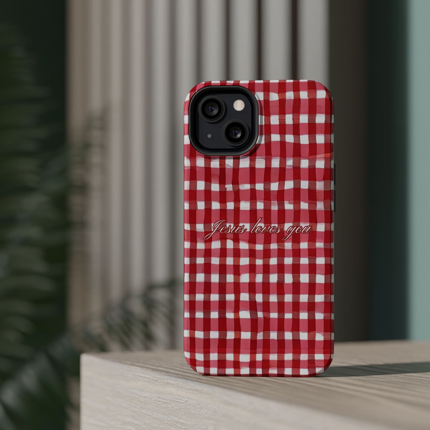 Jesus loves you Gingham MagSafe Phone Case