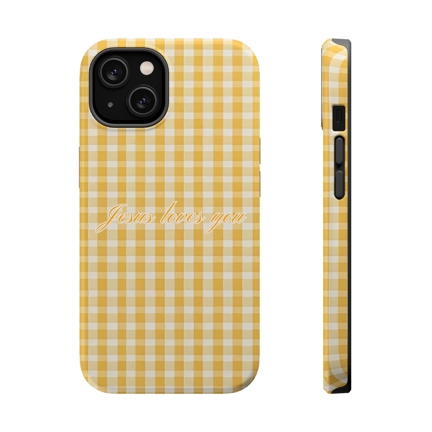 Jesus loves you Gingham Yellow Phone Case MagSafe
