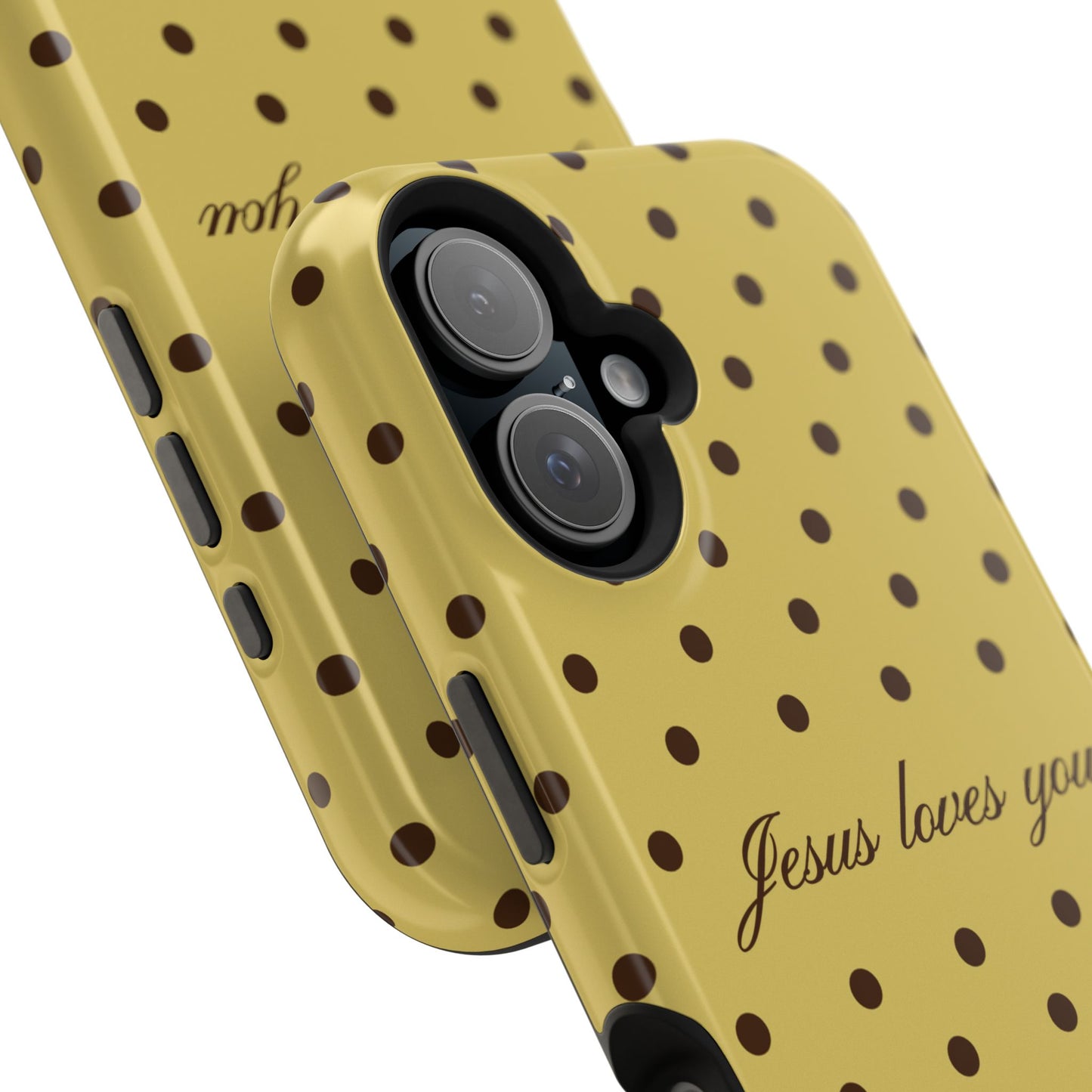 Jesus loves you Yellow and Brown Polka Dot MagSafe Phone Case