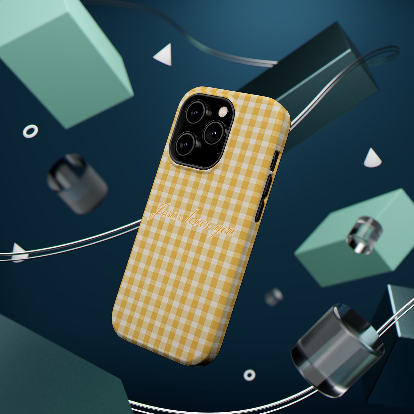 Jesus loves you Gingham Yellow Phone Case MagSafe