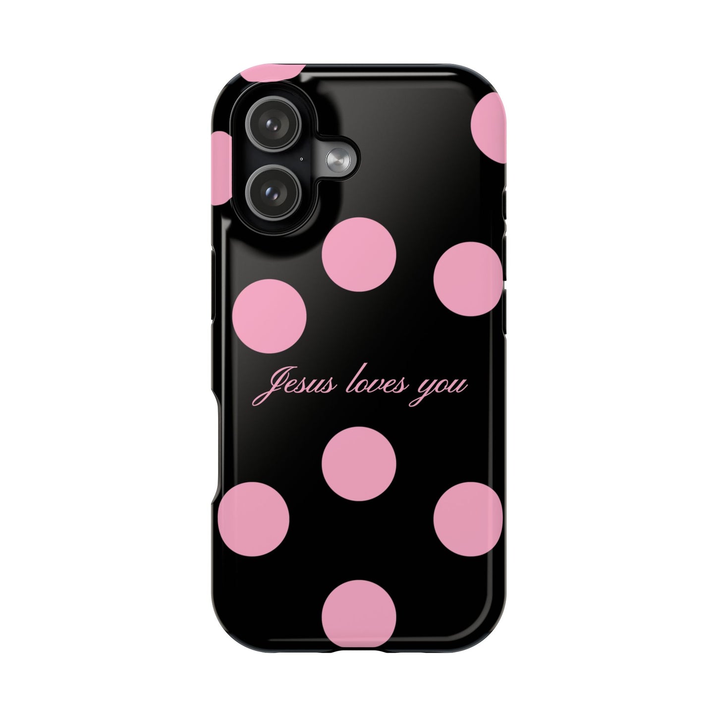 Jesus loves you Pink and Black Polka Dot MagSafe Phone Case