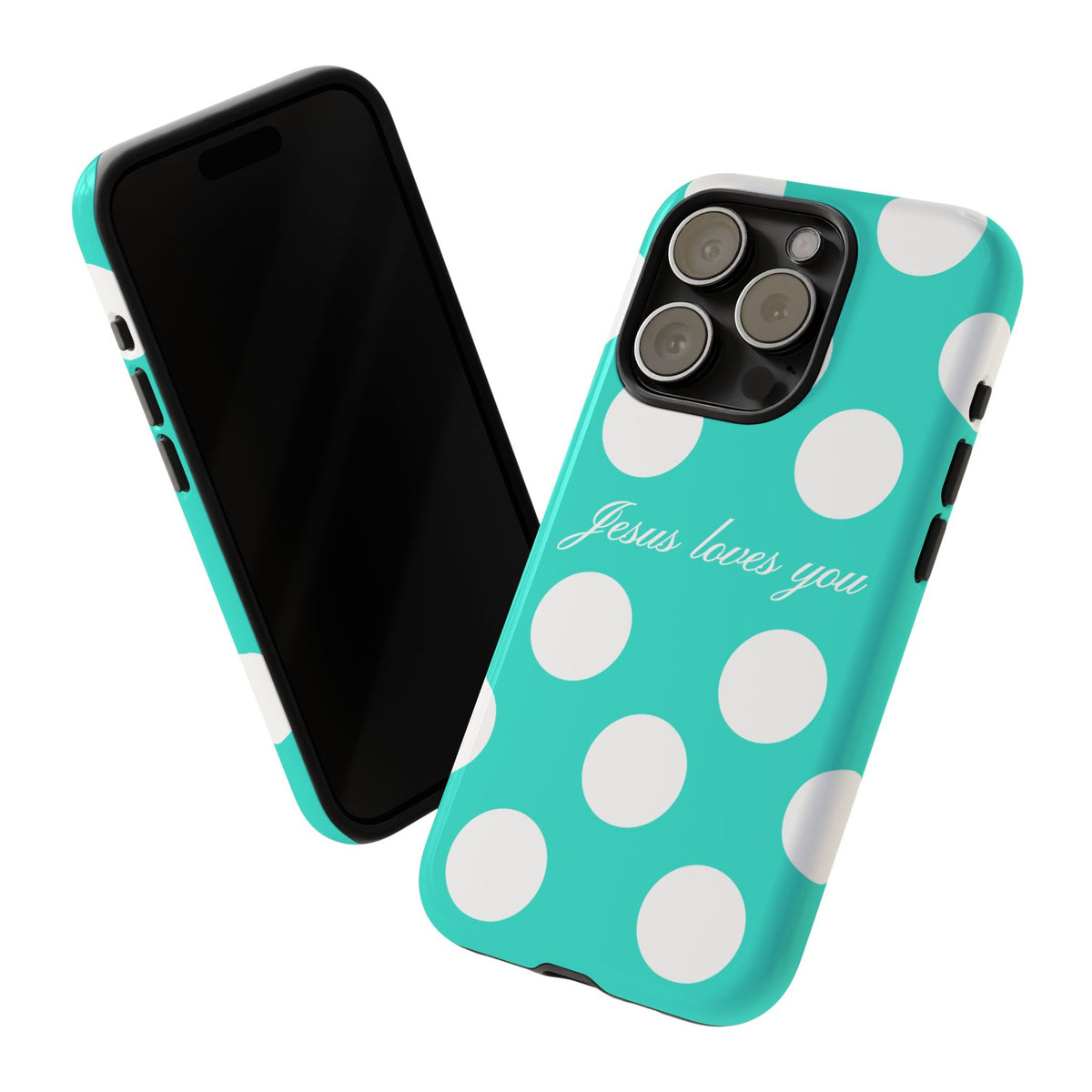 Jesus Loves You Turquoise Polka Dot Phone Case