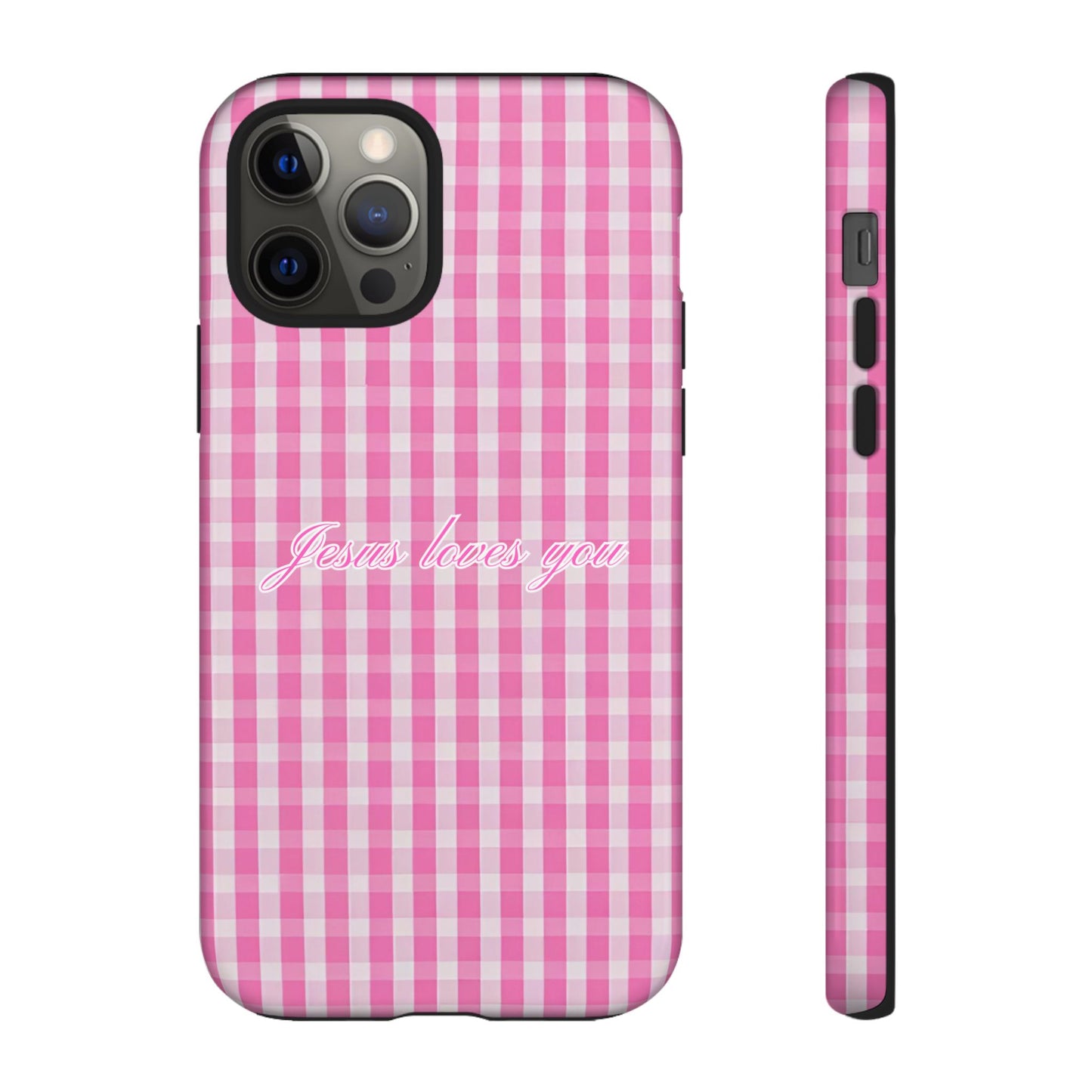 Jesus loves you Pink Gingham Phone Case