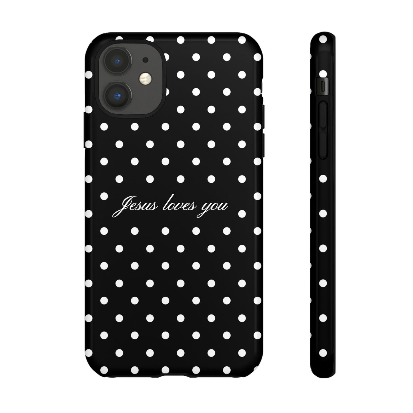 Jesus Loves You Black Polka Dot Phone Case