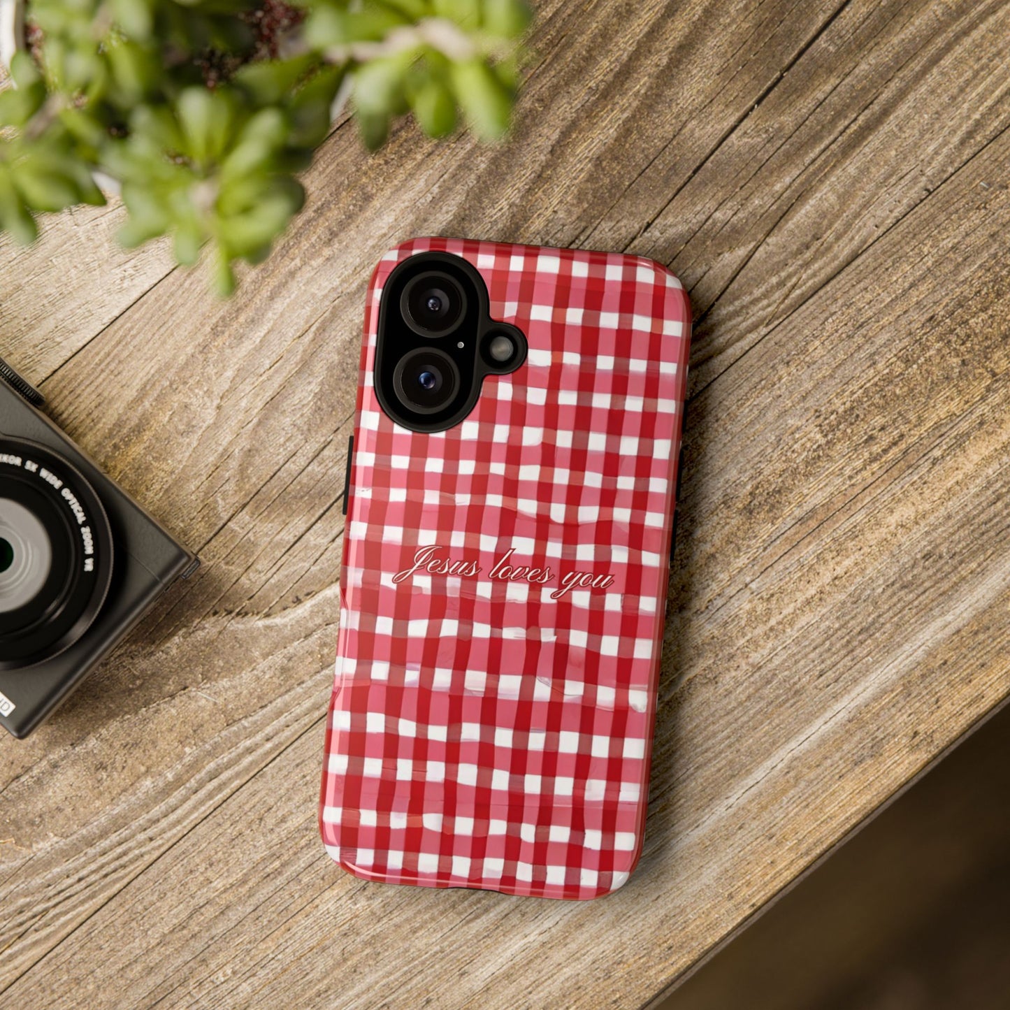 Jesus loves you Gingham phone case