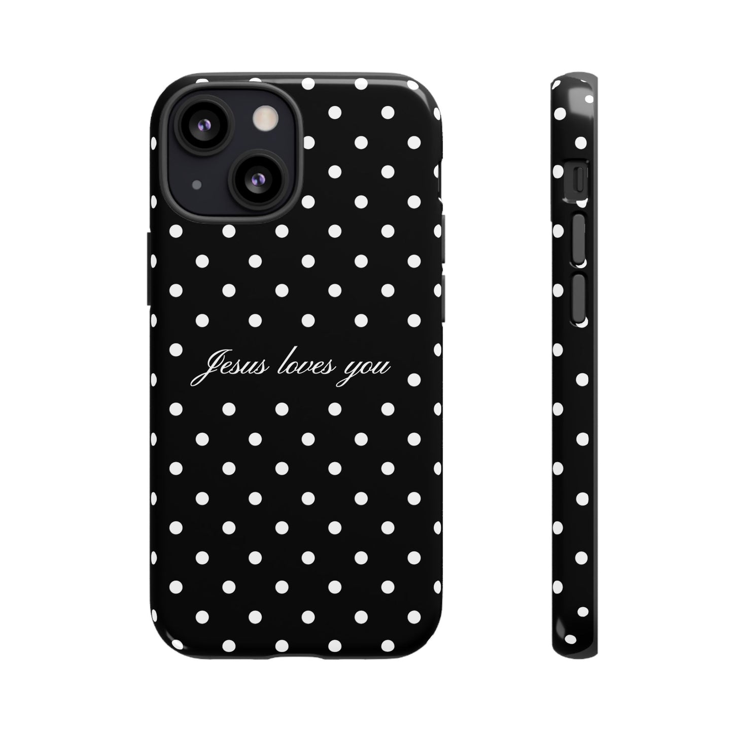 Jesus Loves You Black Polka Dot Phone Case