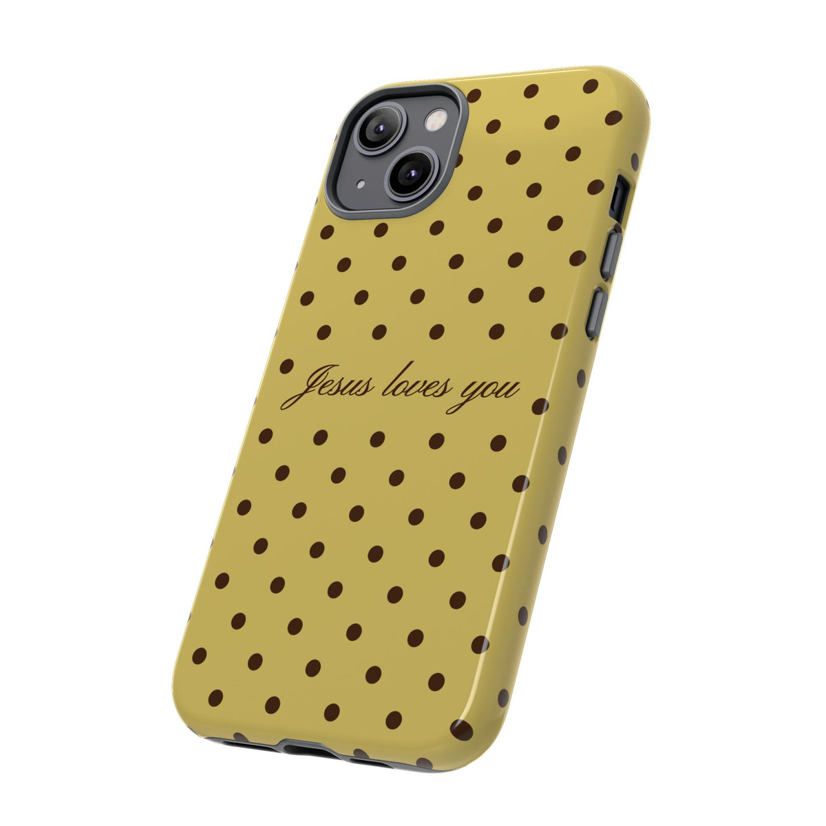 Jesus Loves You Brown & Yellow Polka Dot Phone Case