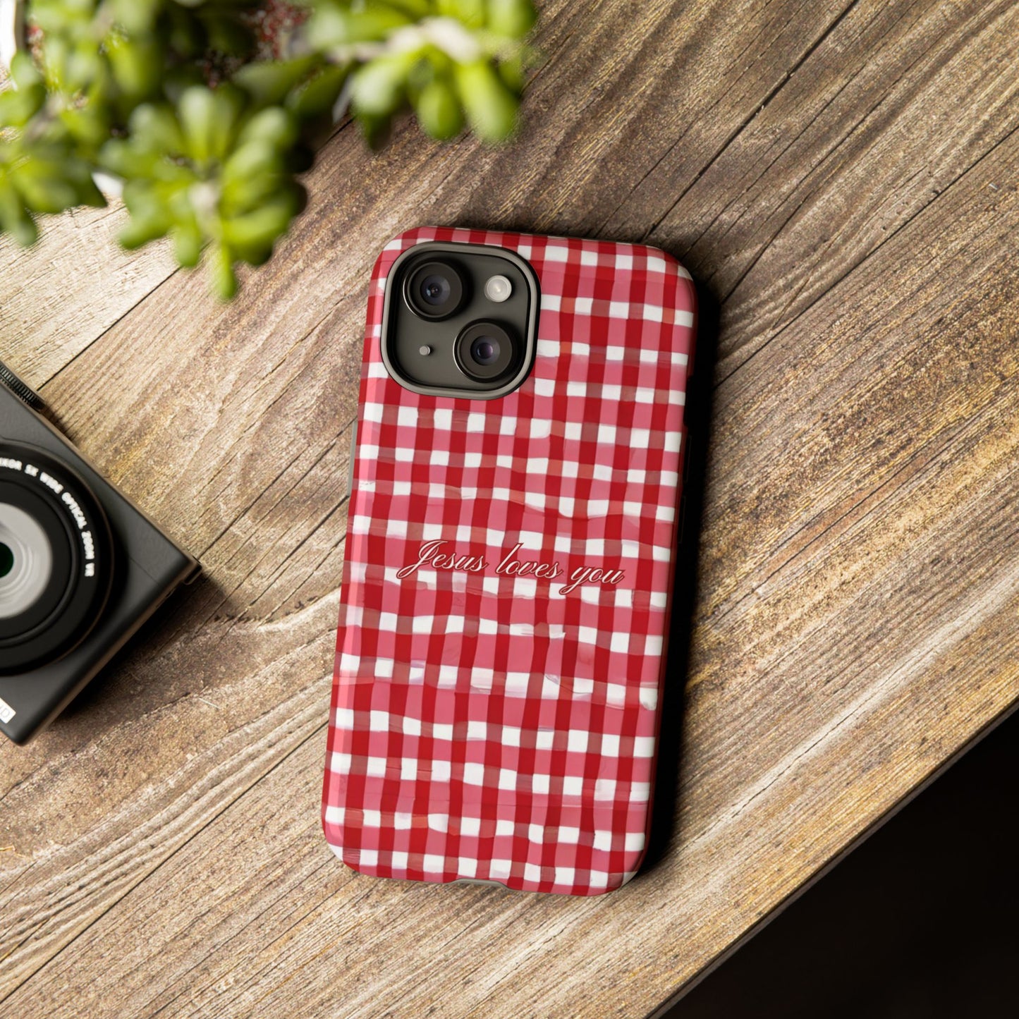 Jesus loves you Gingham phone case