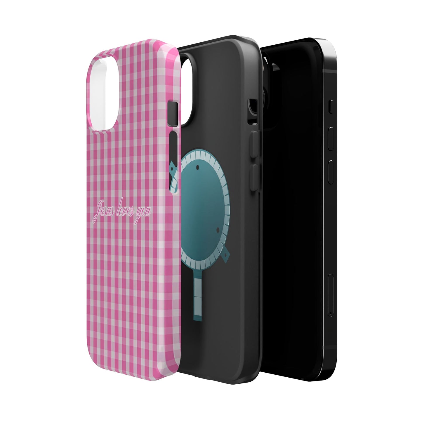 Jesus loves you Pink Gingham Phone Case MagSafe