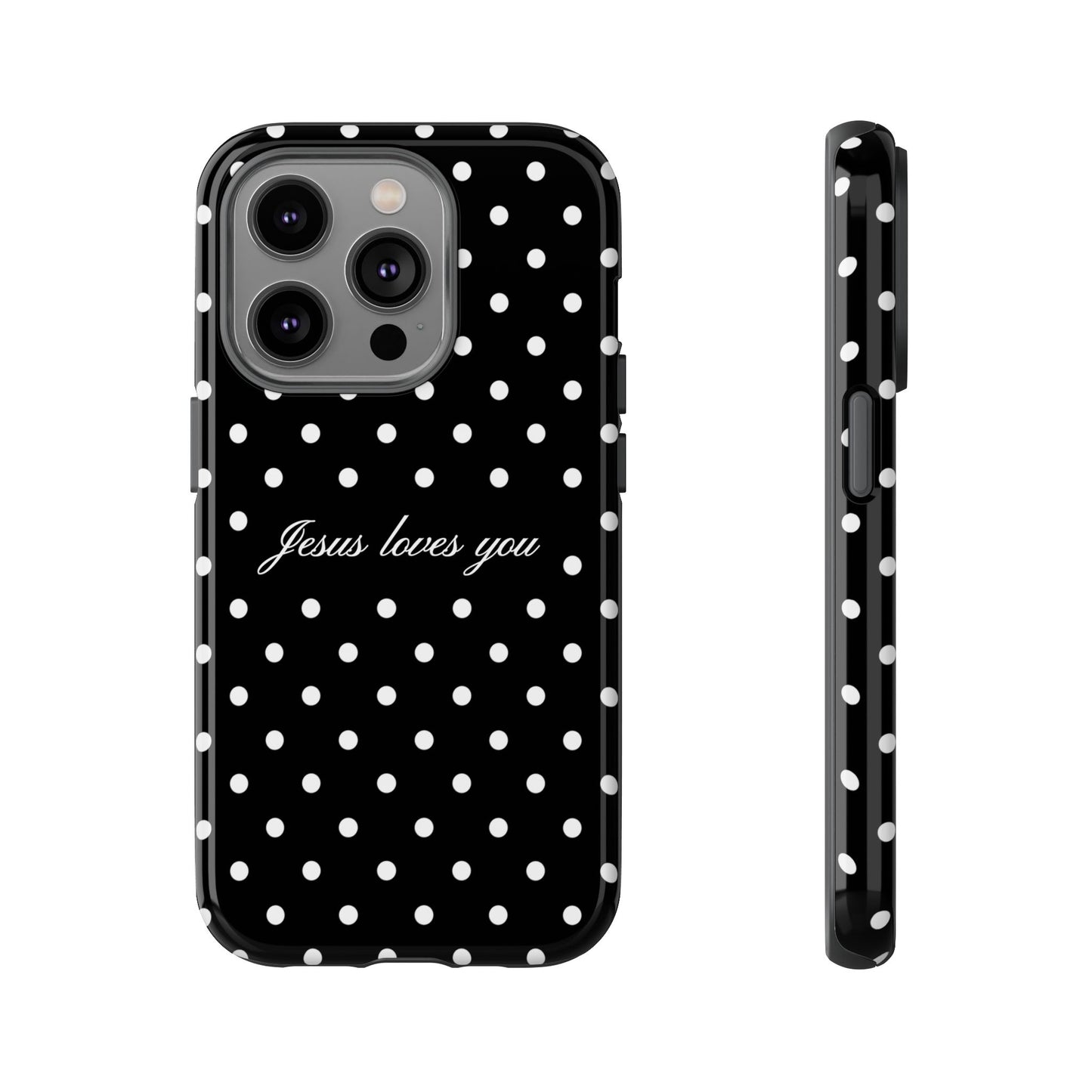 Jesus Loves You Black Polka Dot Phone Case