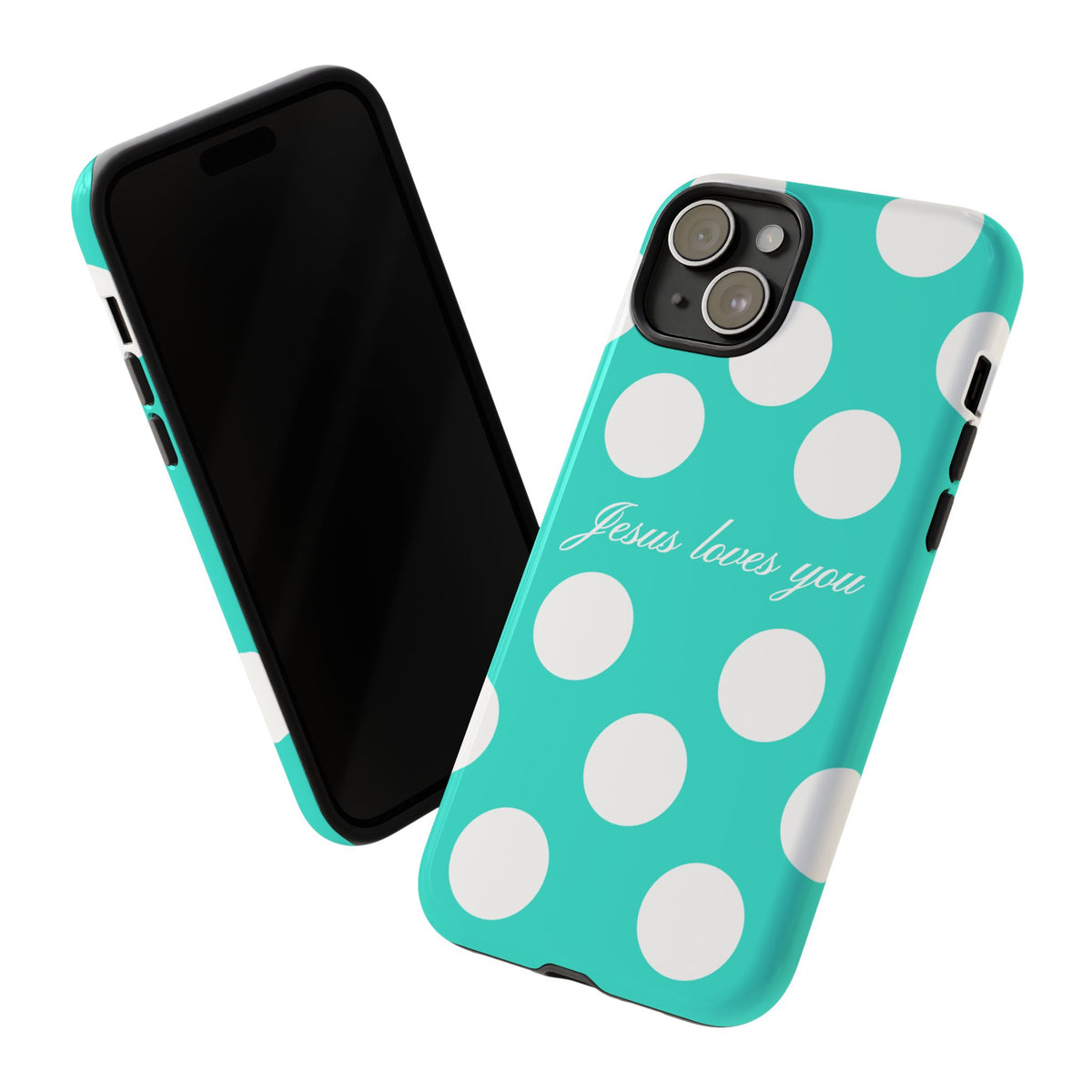 Jesus Loves You Turquoise Polka Dot Phone Case