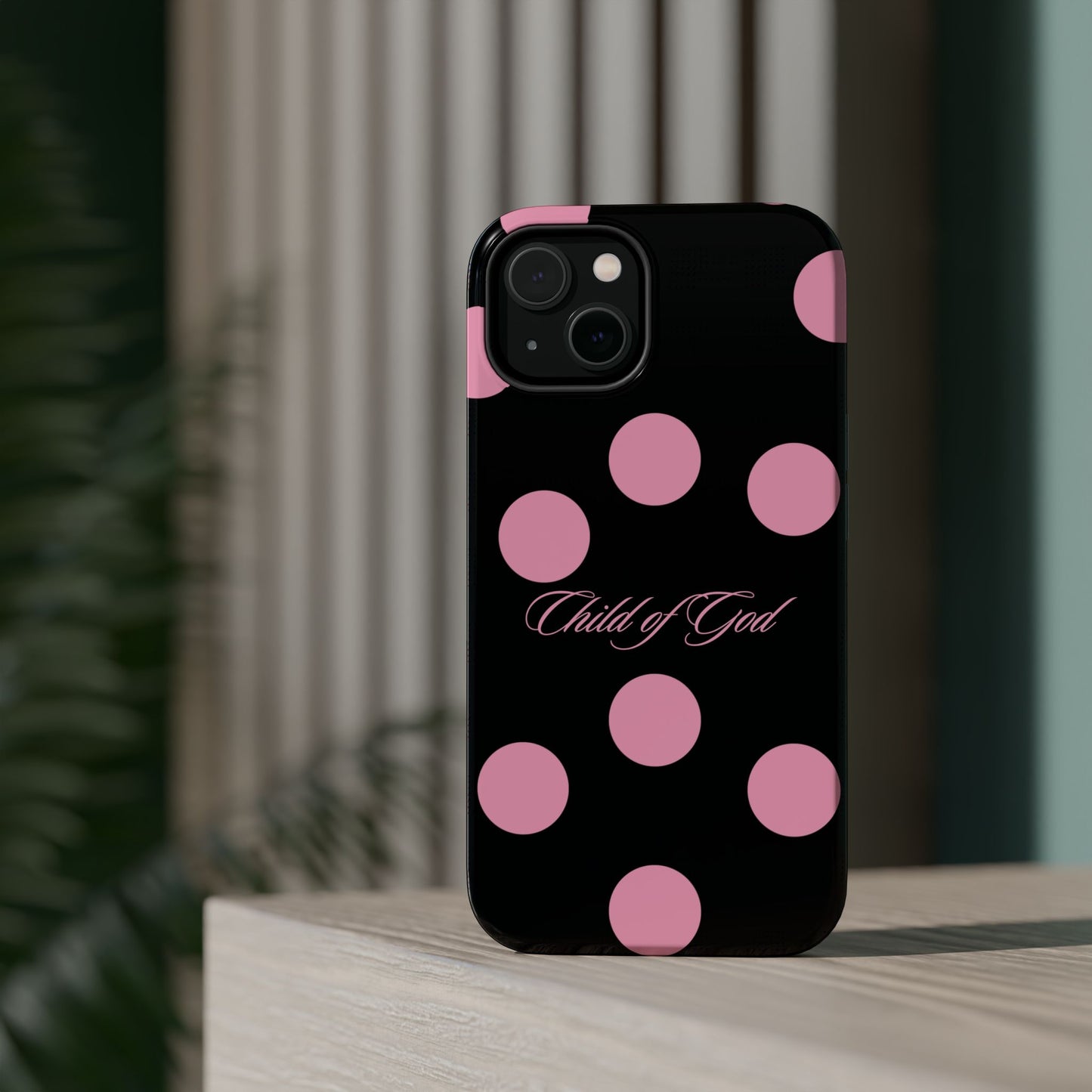 Child of God Pink and Black Polka Dot MagSafe Phone Case