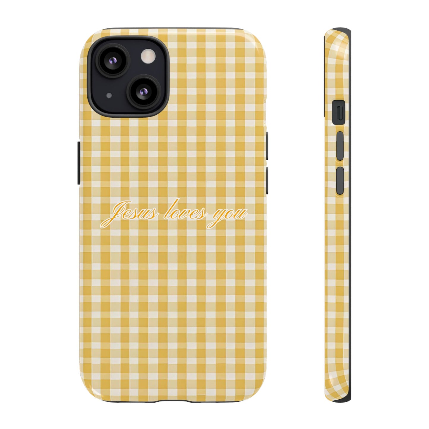 Jesus loves you Yellow Gingham Phone Case
