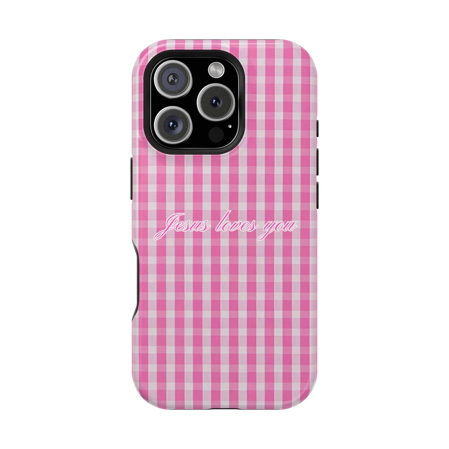 Jesus loves you Pink Gingham Phone Case MagSafe