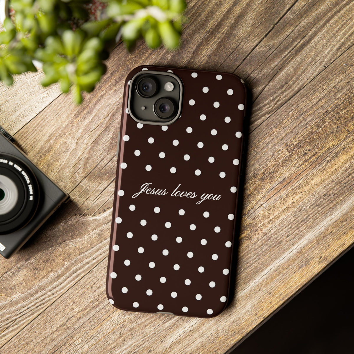 Jesus loves you Espresso Polka Dot Phone Case