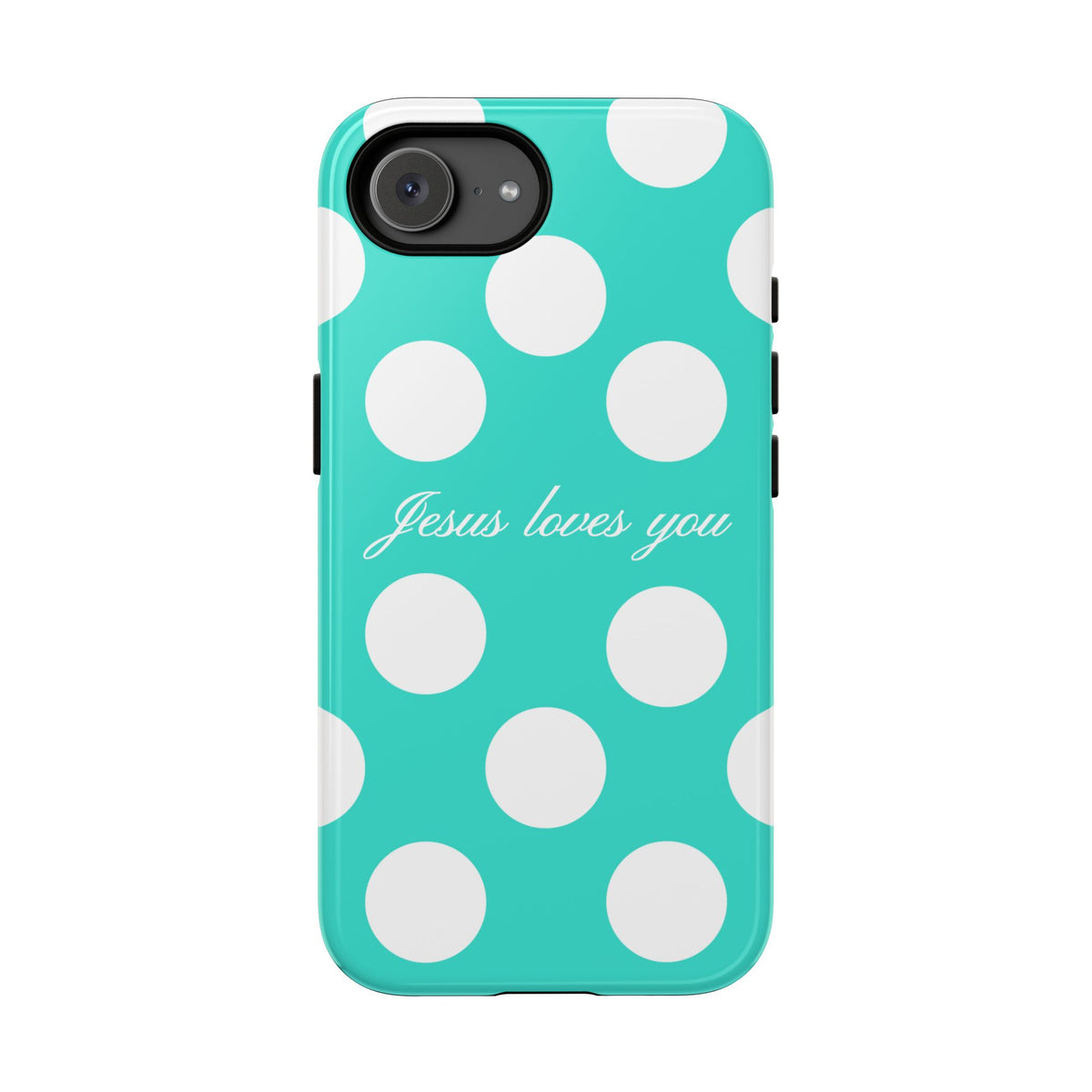 Jesus Loves You Turquoise Polka Dot Phone Case