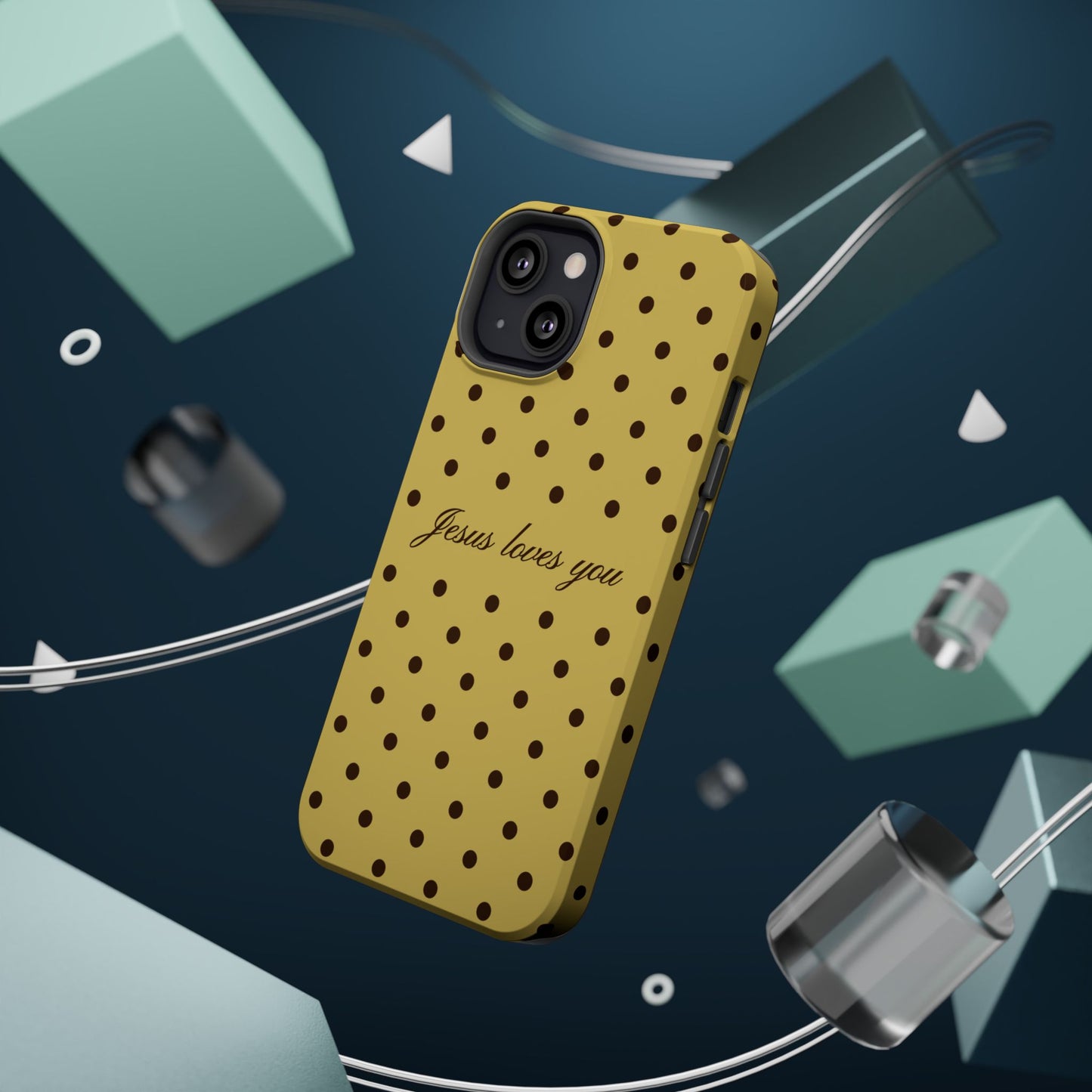 Jesus loves you Yellow and Brown Polka Dot MagSafe Phone Case