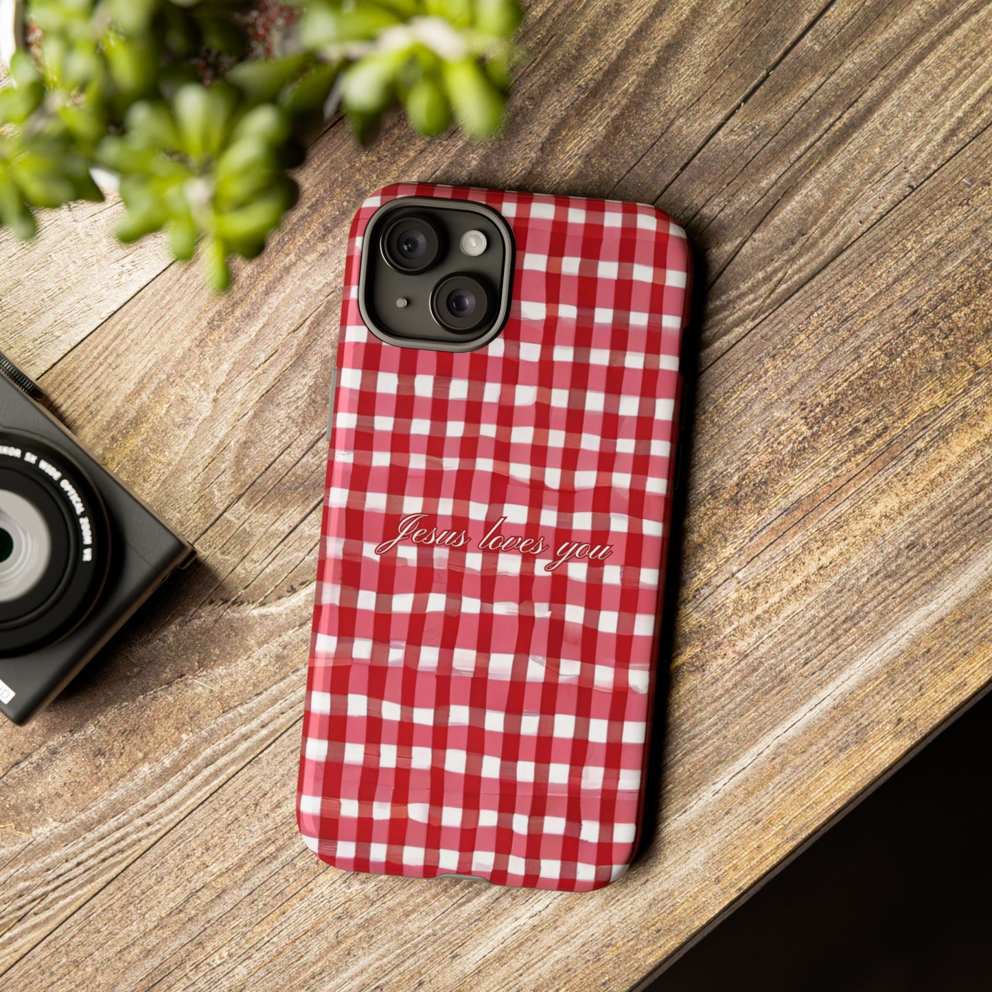 Jesus loves you Gingham phone case