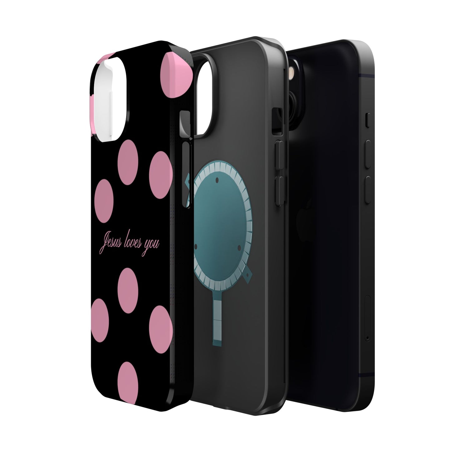 Jesus loves you Pink and Black Polka Dot MagSafe Phone Case