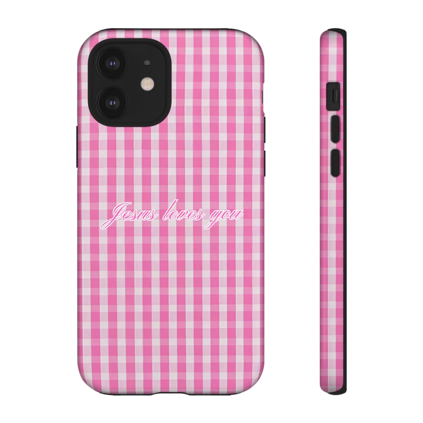 Jesus loves you Pink Gingham Phone Case