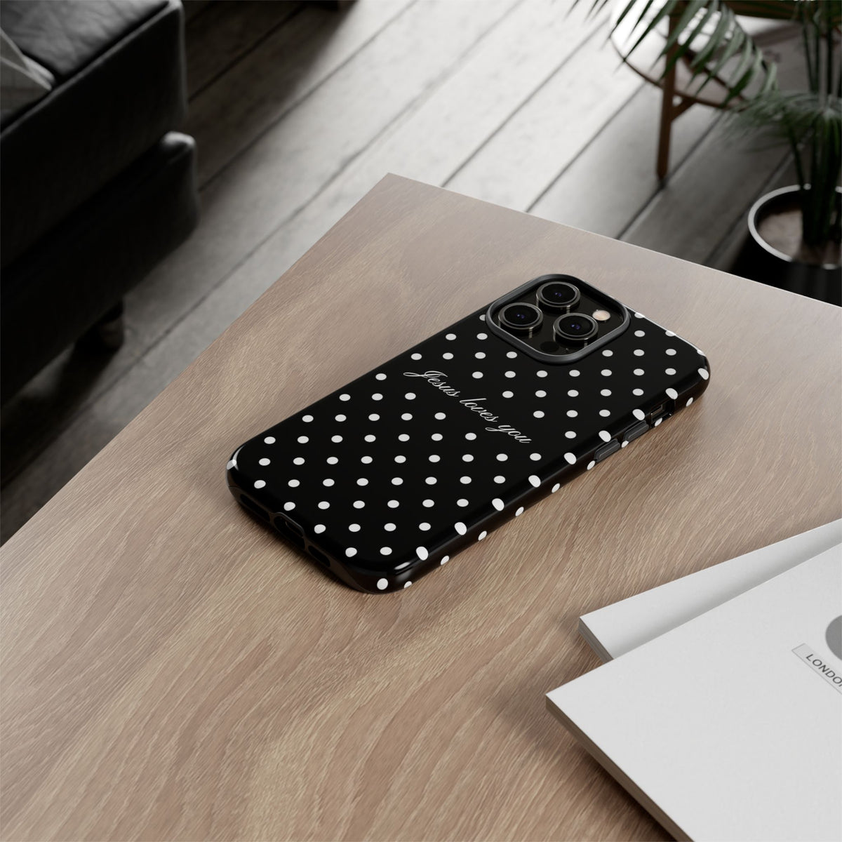 Jesus Loves You Black Polka Dot Phone Case