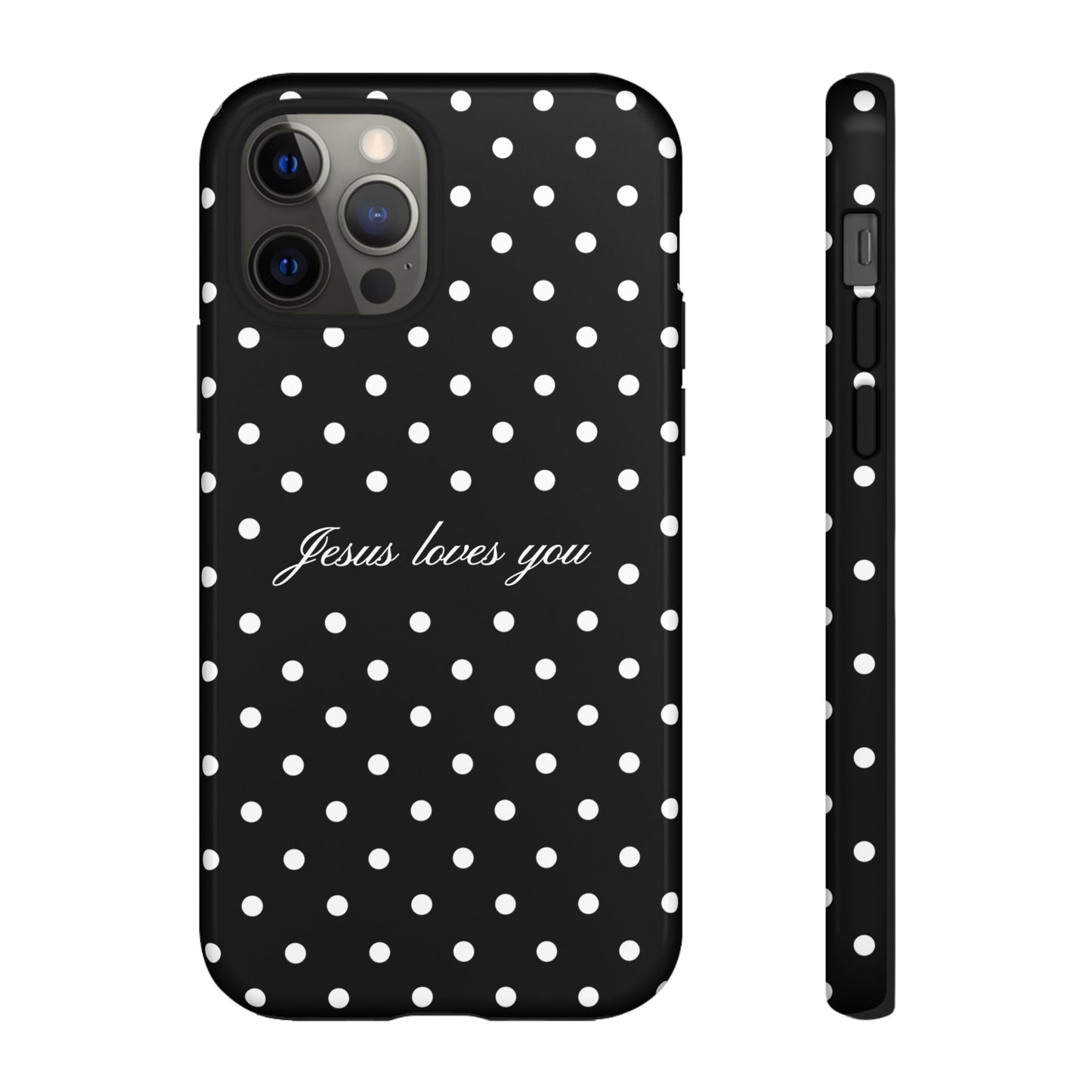Jesus Loves You Black Polka Dot Phone Case