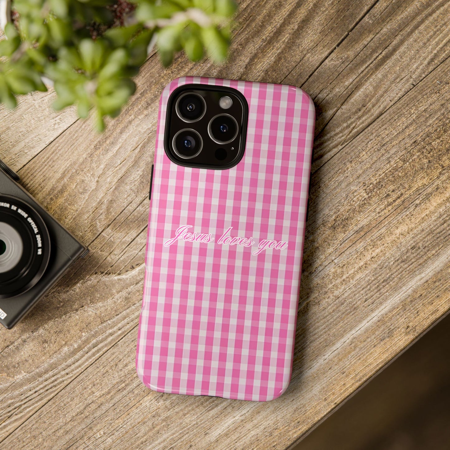 Jesus loves you Pink Gingham Phone Case