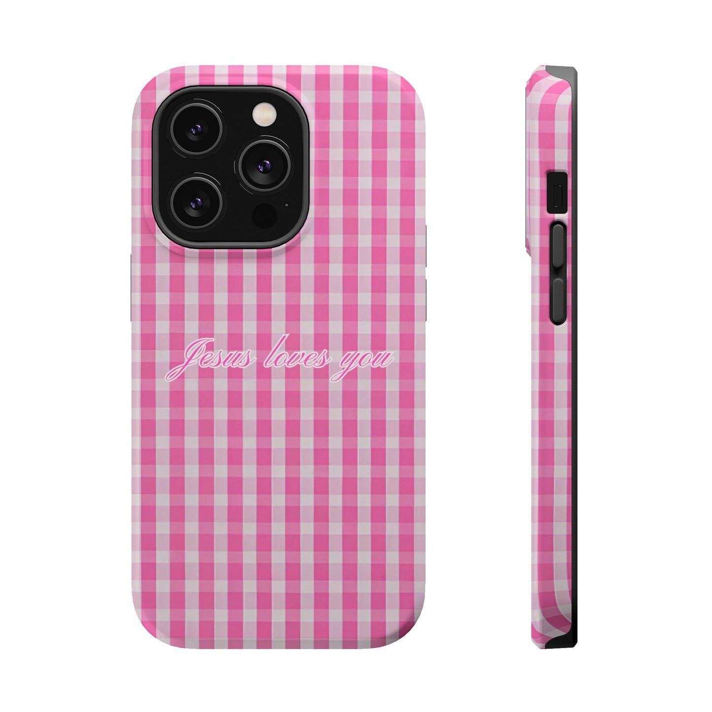 Jesus loves you Pink Gingham Phone Case MagSafe