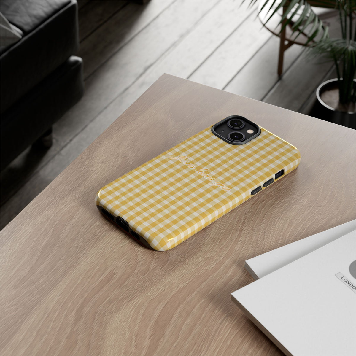 Jesus loves you Yellow Gingham Phone Case