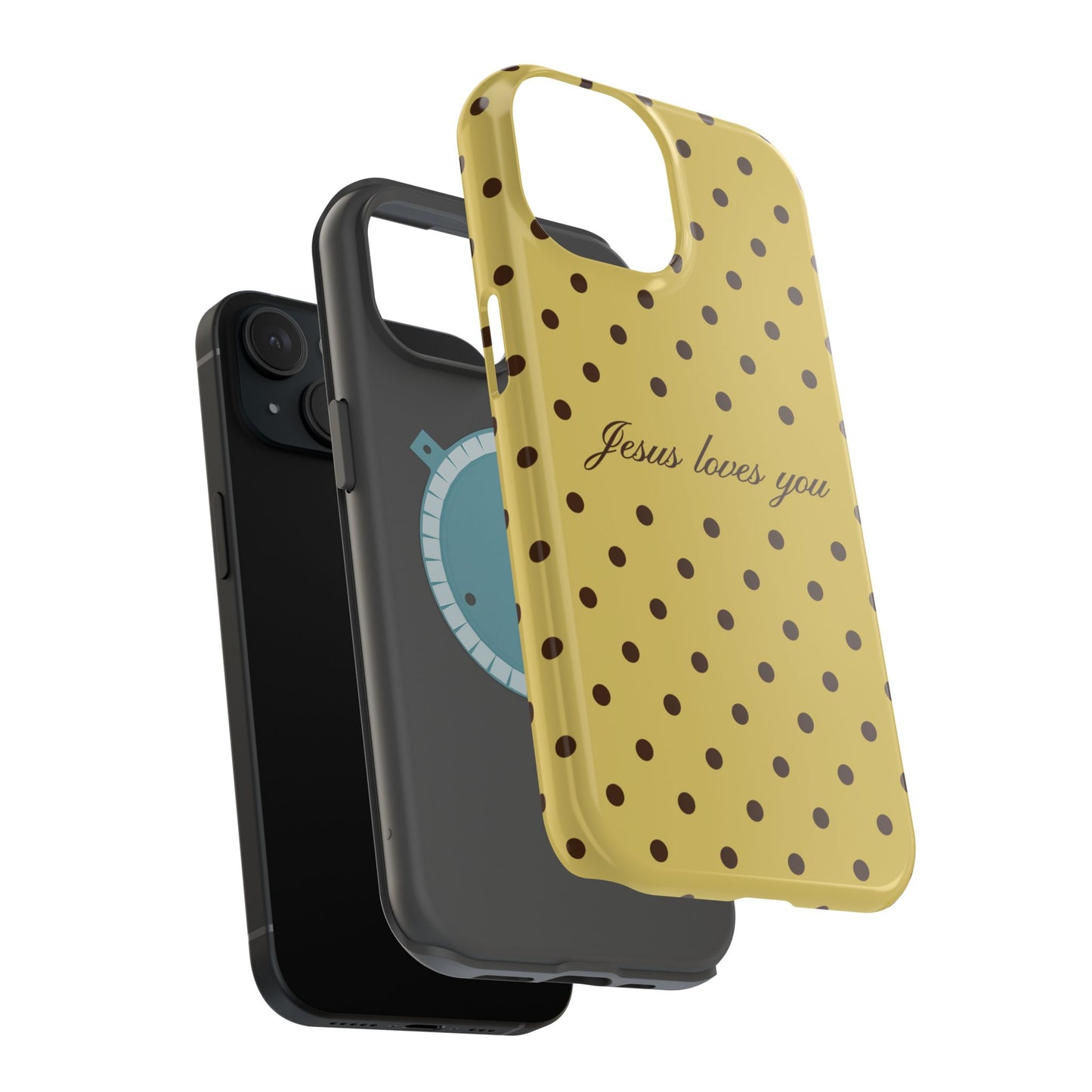 Jesus loves you Yellow and Brown Polka Dot MagSafe Phone Case