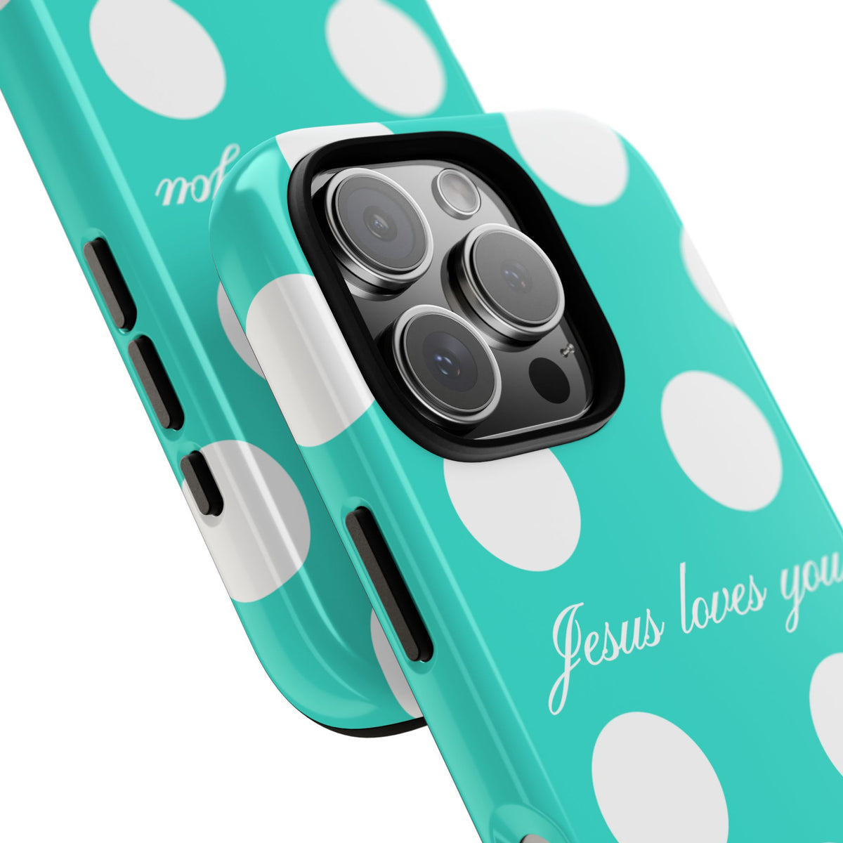 Jesus Loves You Turquoise Polka Dot Phone Case