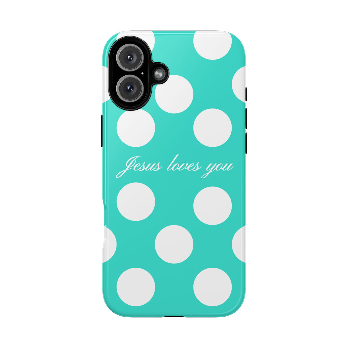 Jesus Loves You Turquoise Polka Dot Phone Case
