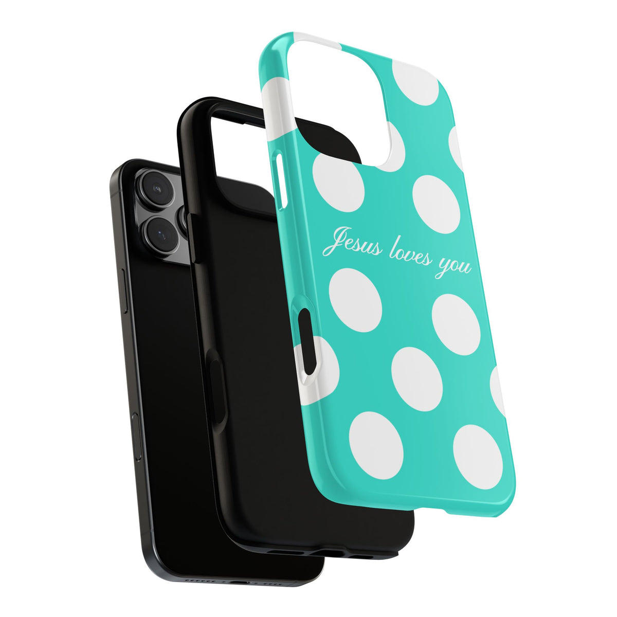 Jesus Loves You Turquoise Polka Dot Phone Case