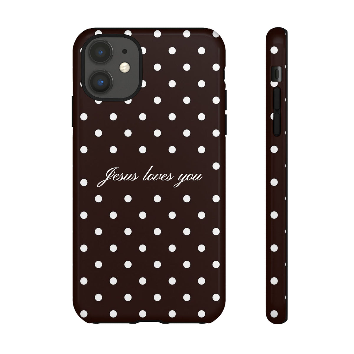Jesus loves you Espresso Polka Dot Phone Case