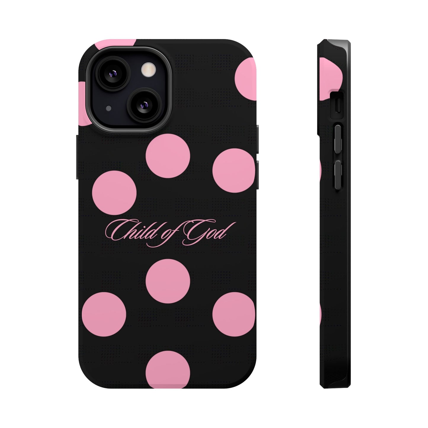 Child of God Pink and Black Polka Dot MagSafe Phone Case